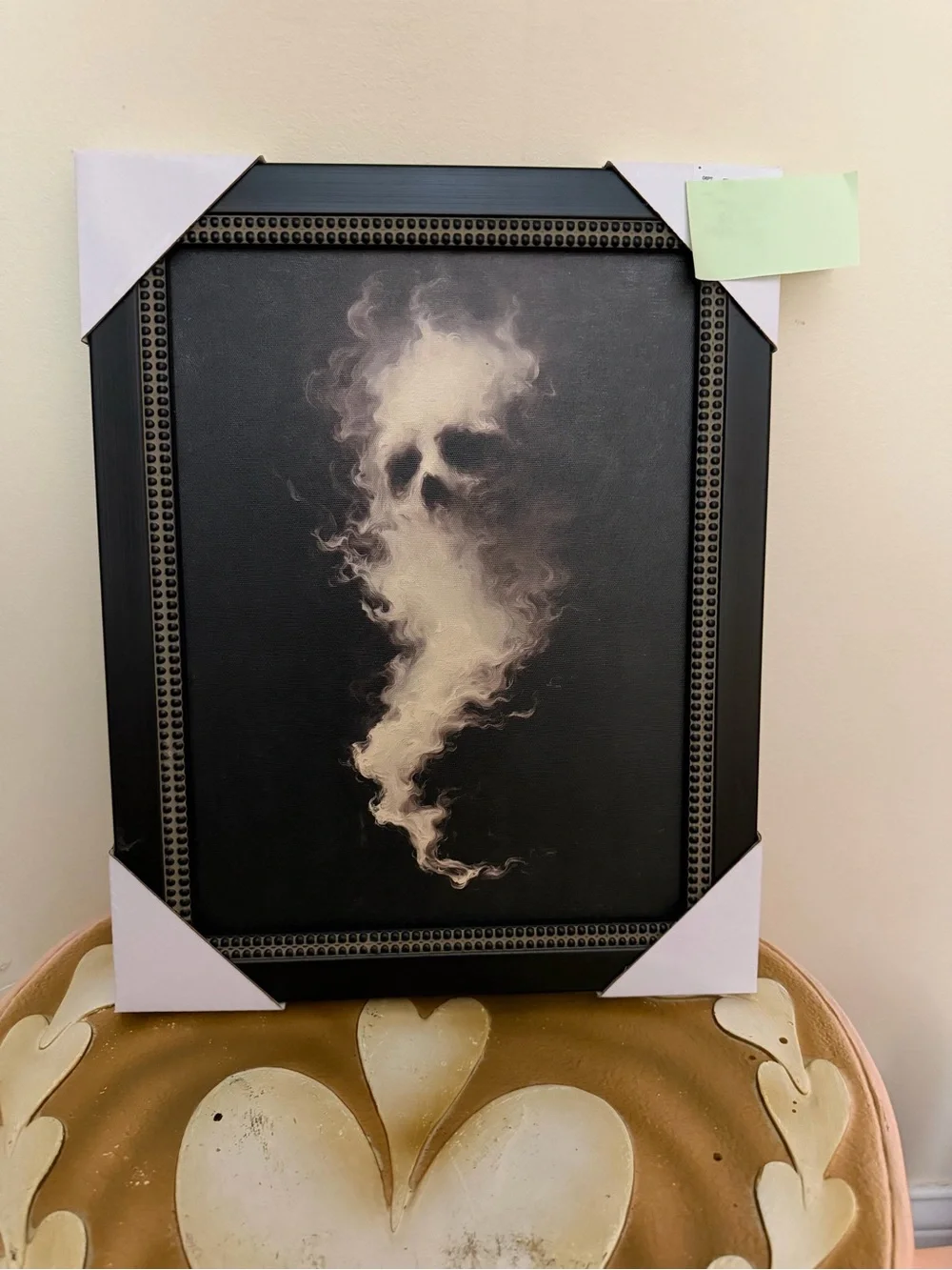 Black Framed Halloween Picture with Skull in Plume Cloud of Smoke